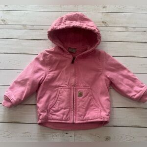 CARHARTT Girls Pink Sherpa Lined Hooded Jacket Full Zip size: 18 Month